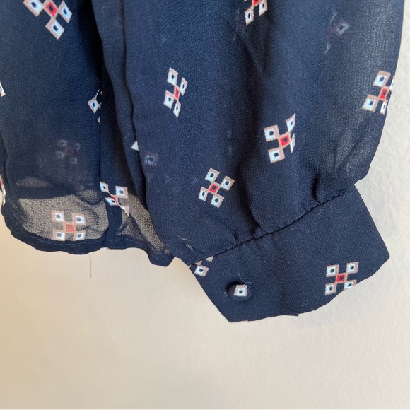 MAJE Leona Blouse Black Print size 2 semi sheer v-neckline top MEDIUM - Picture 5 of 10